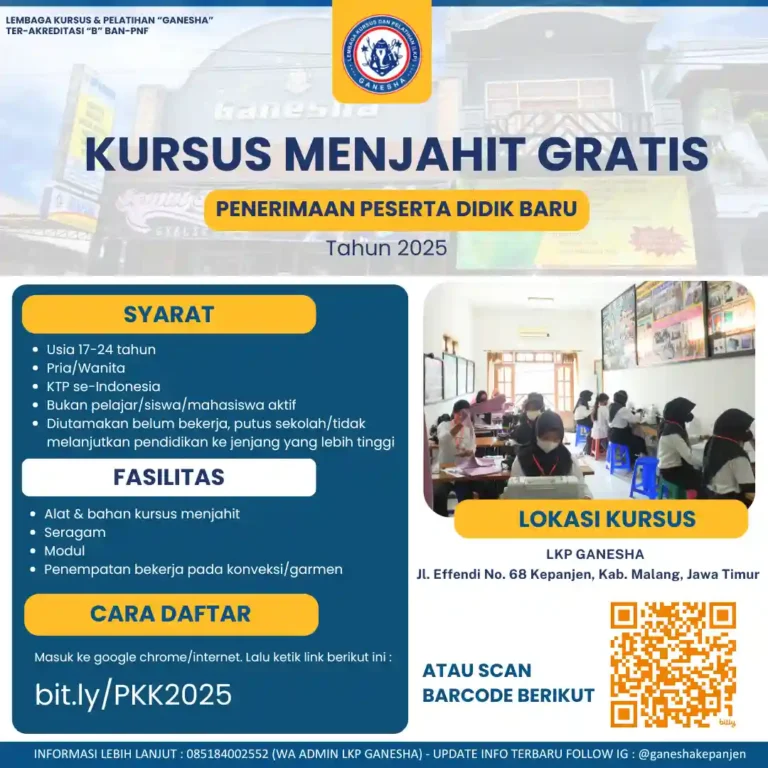 Kursus Menjahit Gratis Ganesha